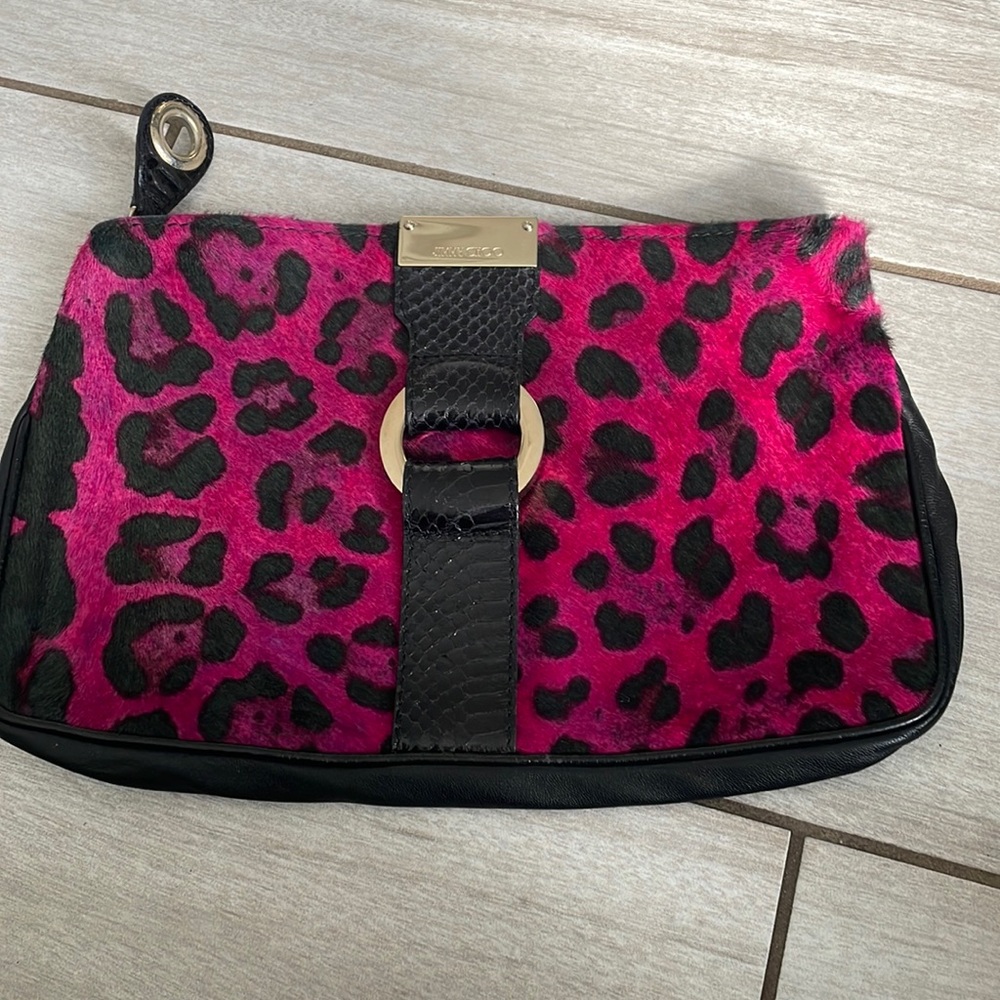 Jimmy Choo hot pink leopard clutch